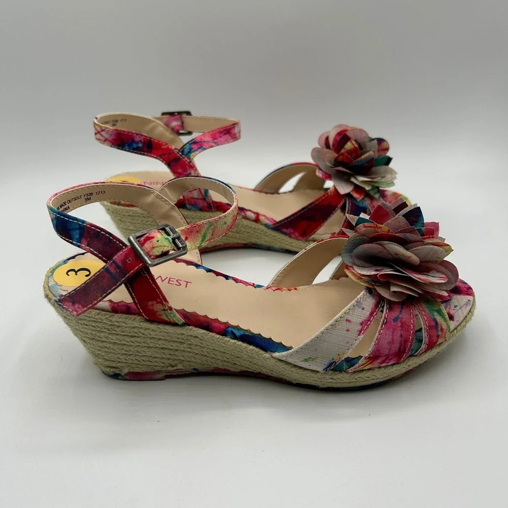 Nine West Girls Even Tie Dye Colorful Floral Wedge Sandals 3M with Box Summer